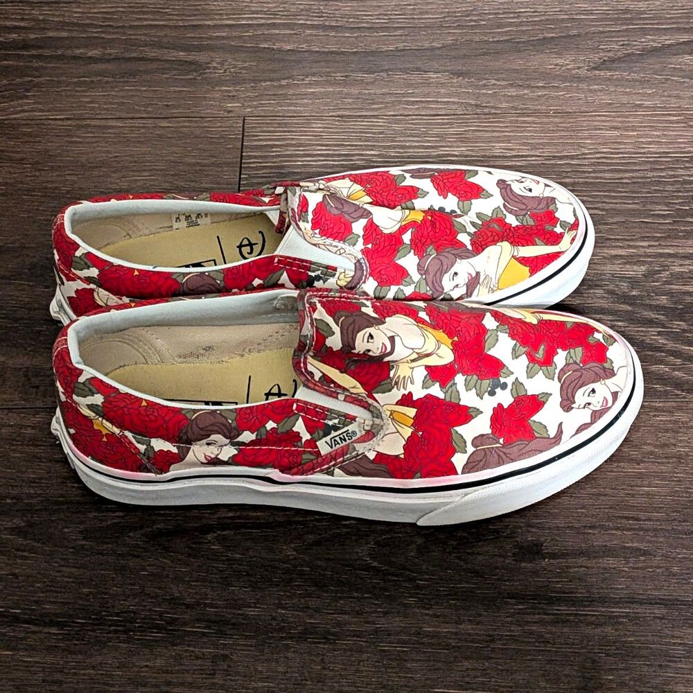 VANS Disney Classic Slip-On Belle Floral Print Red/White/Women's US 8.5/Men's 7